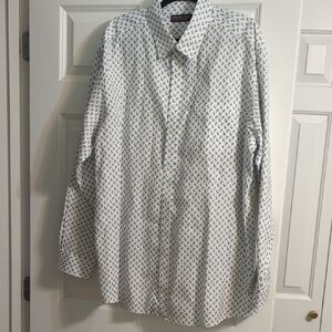 Men's White and Blue Patterned Shirt